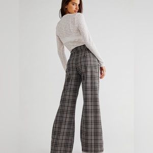 Free People | High-Waisted Wide Leg Flare Plaid Jules Pant | Size 8 | Grey